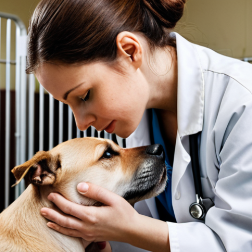 Home 15 **
A veterinarian gently examining a rescued dog in a shelter, emphasizing compassion and care. The setting includes other animals in the background, awaiting adoption. Focus on the vet's dedication and the dog's hopeful expression.
**