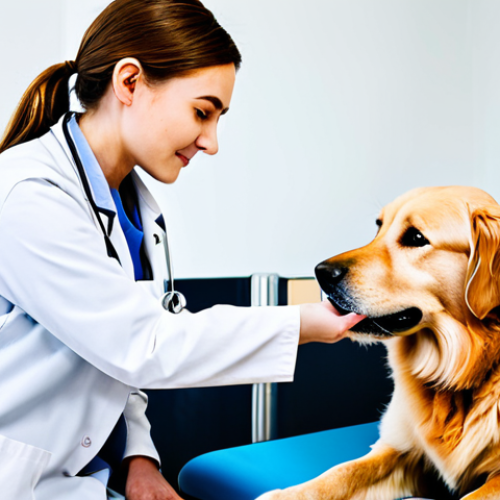 Home 7 A professional female veterinarian, fully clothed in a modest, clean scrub uniform and a lab coat, gently examines a calm golden retriever on an examination table in a modern, brightly lit veterinary clinic. The veterinarian's expression is empathetic and focused, her hands are well-formed and gently placed on the dog. A pet owner, dressed in appropriate casual attire, observes with a look of trust and reassurance in the background. The scene emphasizes compassionate care and strong communication. Perfect anatomy, correct proportions, natural pose, proper finger count, natural body proportions, professional photography, high quality, realistic, safe for work, appropriate content, family-friendly.